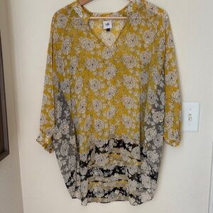 Cato Floral Mustard and Gray Blouse - Size Small
